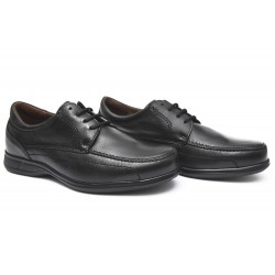 Zapatos Negros Ancho especial para hombre con cordones negros y suela antideslizante vistos de lado