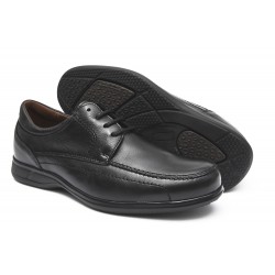 Zapatos Negros Ancho especial para hombre con cordones negros y suela antideslizante vista lateral y de la suela