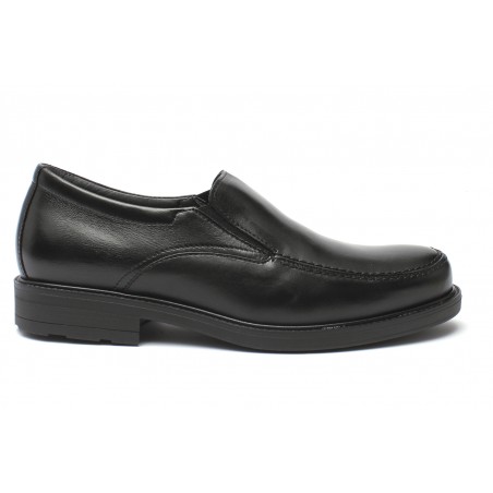 Zapato Marrón de Ancho especial para Hombre sin cordones y suela negra visto de lado