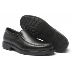 Zapatos Marrones de Ancho especial para Hombre sin cordones y suela negra vista lateral y de la suela