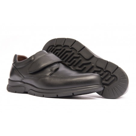 Zapatos Mocasines Ancho especial para hombre en cuero vacuno con cierre adhesivo vista lateral y de la suela