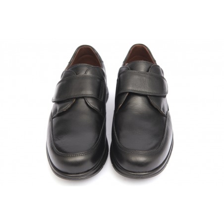 Zapatos Mocasines Ancho especial para hombre en cuero vacuno con cierre adhesivo vistos de frente