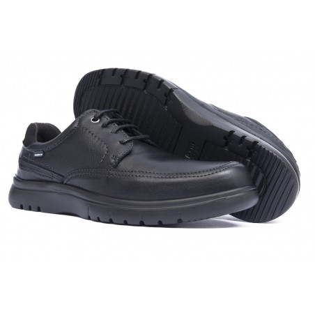 Zapatos cómodos negros de hombre en piel de vacuno cordones negros y suela de goma eva vista lateral y de la suela