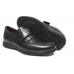 Zapatos negros Ancho especial para hombre con cierre adhesivo y suela de goma vista lateral y de la suela